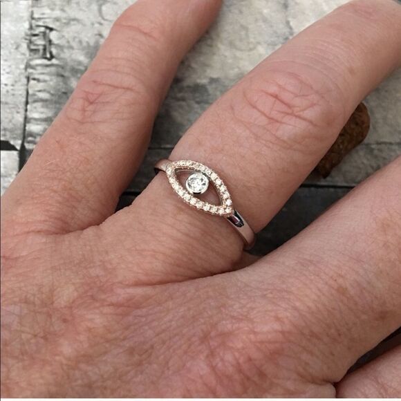 Sterling Silver Cz Evil Eye Ring Size 9 - Picture 3 of 4